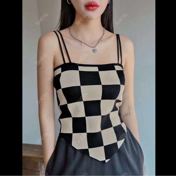 NWOT Checker Pattern Bandana Hem Knit Cami - Picture 1 of 6